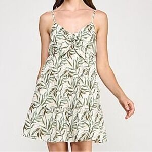 Trixxi Green‎ Cream A-Line Sleeveless Sundress Hawaiian Tropical Summer XL EUC